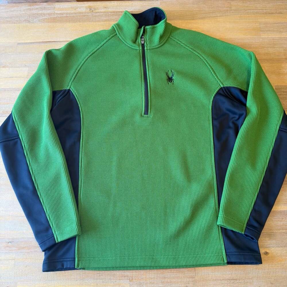 Spyder Core Sweater Men's Green Black 1/2 Zip Pullover Fleece Size L